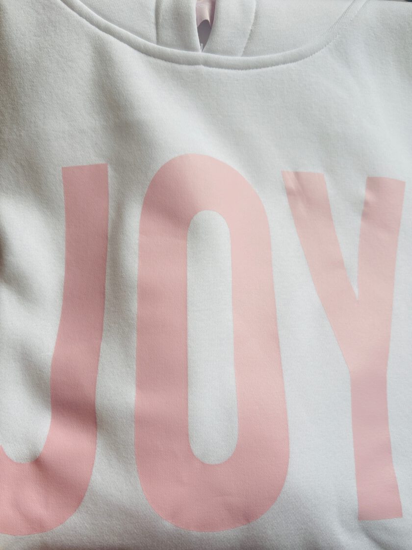 Hoodie BE HAPPY Weiß mit Rosa – Bild 3