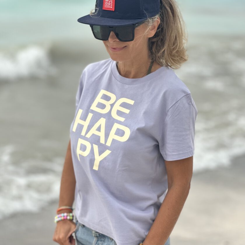 T-Shirt SUN mit BE HAPPY in Weiß